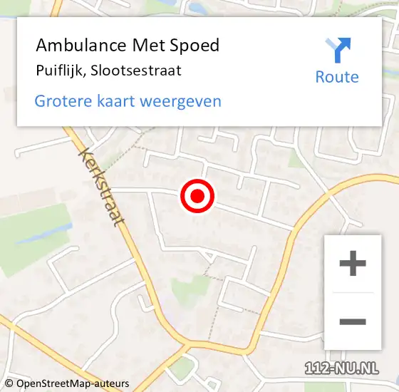 Locatie op kaart van de 112 melding: Ambulance Met Spoed Naar Puiflijk, Slootsestraat op 5 september 2018 17:04