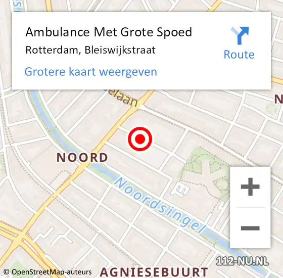 Locatie op kaart van de 112 melding: Ambulance Met Grote Spoed Naar Rotterdam, Bleiswijkstraat op 5 september 2018 17:29