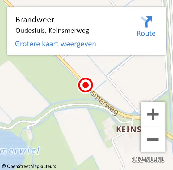 Locatie op kaart van de 112 melding: Brandweer Oudesluis, Keinsmerweg op 5 september 2018 17:57