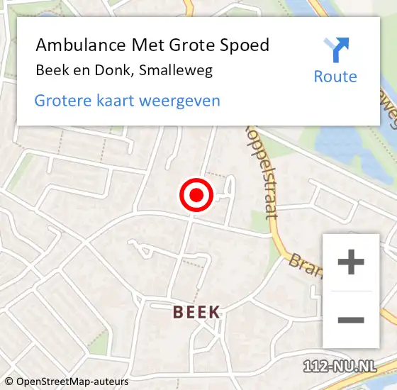 Locatie op kaart van de 112 melding: Ambulance Met Grote Spoed Naar Beek en Donk, Smalleweg op 5 september 2018 20:08