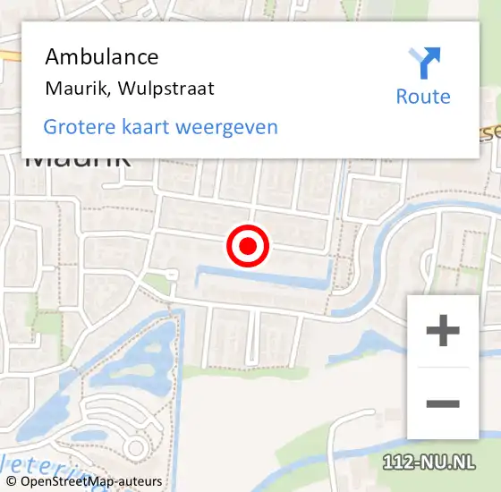Locatie op kaart van de 112 melding: Ambulance Maurik, Wulpstraat op 5 september 2018 20:11