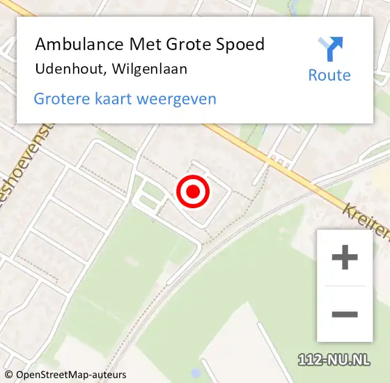 Locatie op kaart van de 112 melding: Ambulance Met Grote Spoed Naar Udenhout, Wilgenlaan op 5 september 2018 21:33