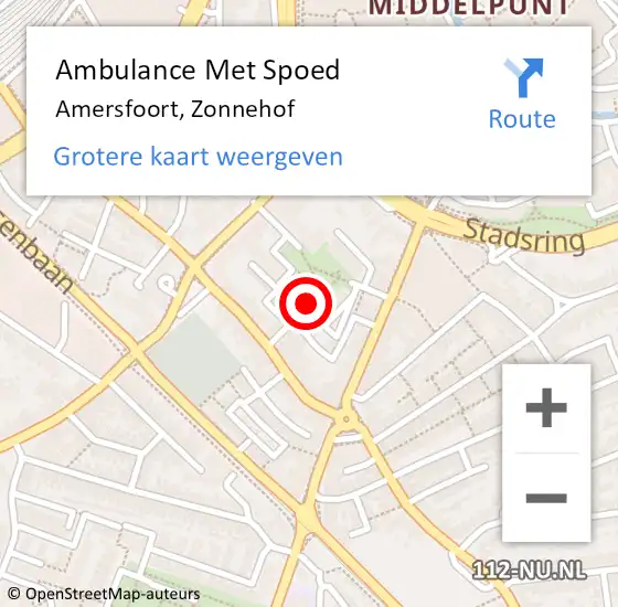 Locatie op kaart van de 112 melding: Ambulance Met Spoed Naar Amersfoort, Zonnehof op 6 september 2018 02:01