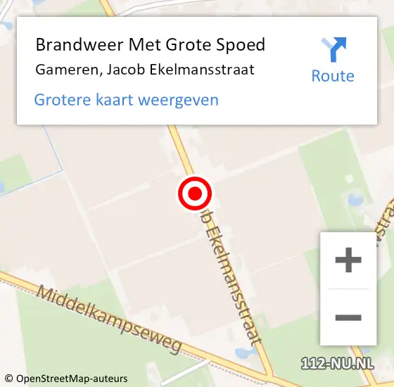 Locatie op kaart van de 112 melding: Brandweer Met Grote Spoed Naar Gameren, Jacob Ekelmansstraat op 6 september 2018 03:51