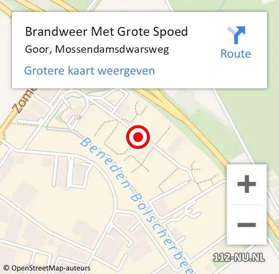 Locatie op kaart van de 112 melding: Brandweer Met Grote Spoed Naar Goor, Mossendamsdwarsweg op 6 september 2018 03:55