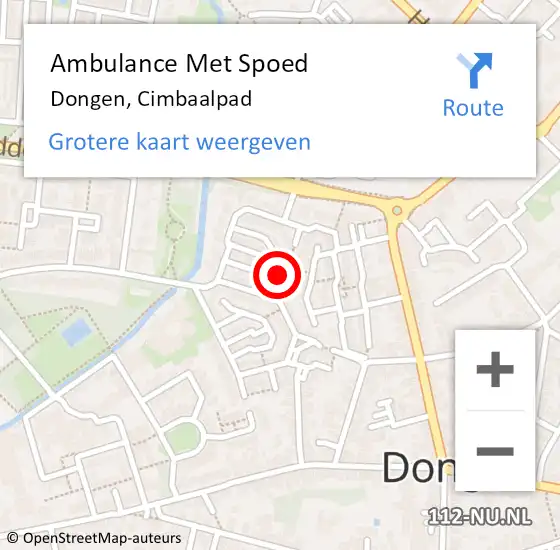Locatie op kaart van de 112 melding: Ambulance Met Spoed Naar Dongen, Cimbaalpad op 6 september 2018 04:15