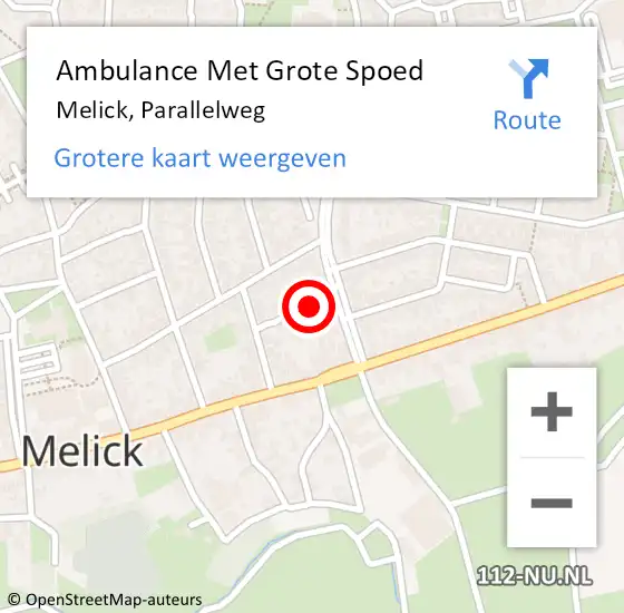 Locatie op kaart van de 112 melding: Ambulance Met Grote Spoed Naar Melick, Parallelweg op 6 september 2018 06:39