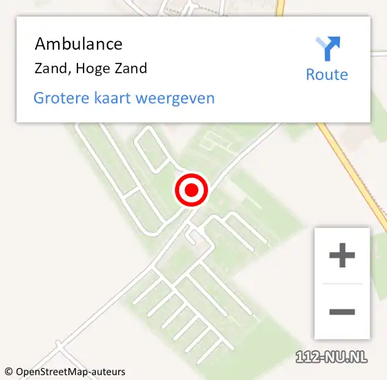 Locatie op kaart van de 112 melding: Ambulance Zand, Hoge Zand op 6 september 2018 07:04