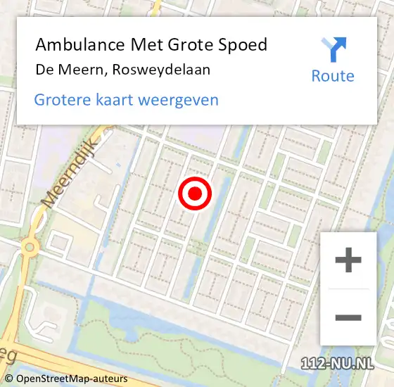 Locatie op kaart van de 112 melding: Ambulance Met Grote Spoed Naar De Meern, Rosweydelaan op 6 september 2018 07:47