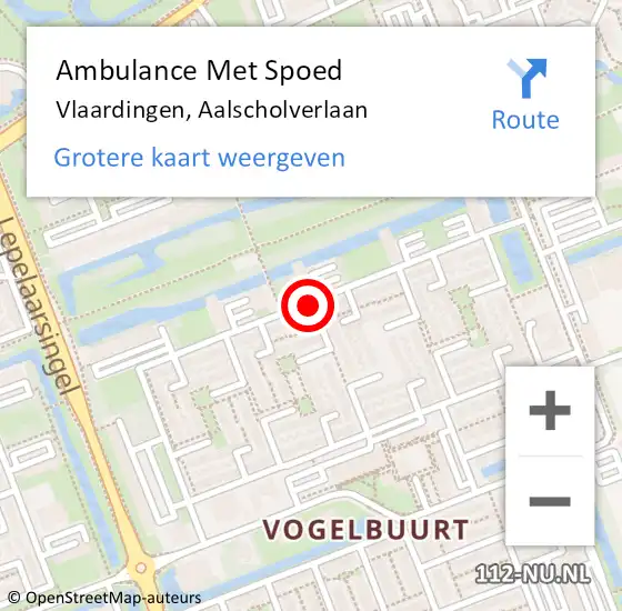 Locatie op kaart van de 112 melding: Ambulance Met Spoed Naar Vlaardingen, Aalscholverlaan op 6 september 2018 08:38