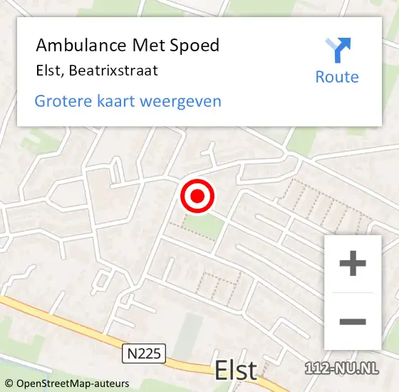 Locatie op kaart van de 112 melding: Ambulance Met Spoed Naar Elst, Beatrixstraat op 6 september 2018 08:38