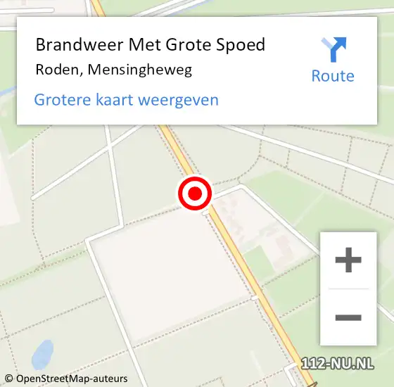 Locatie op kaart van de 112 melding: Brandweer Met Grote Spoed Naar Roden, Mensingheweg op 6 september 2018 10:06