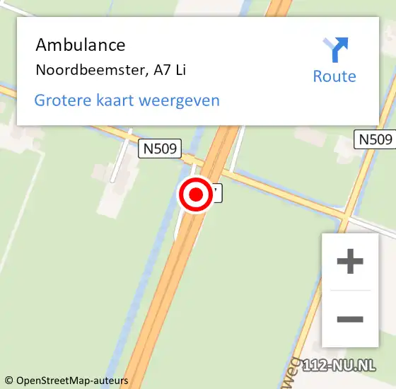 Locatie op kaart van de 112 melding: Ambulance Noordbeemster, A7 Li op 6 september 2018 10:10