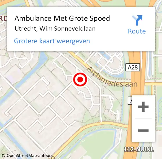 Locatie op kaart van de 112 melding: Ambulance Met Grote Spoed Naar Utrecht, Wim Sonneveldlaan op 6 september 2018 10:19