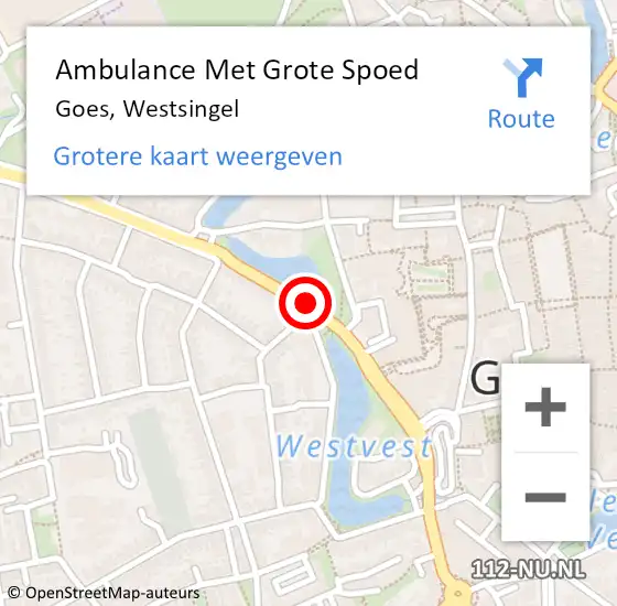 Locatie op kaart van de 112 melding: Ambulance Met Grote Spoed Naar Goes, Westsingel op 6 september 2018 10:55
