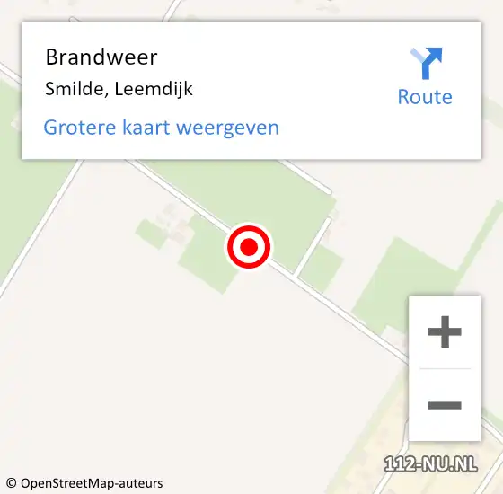 Locatie op kaart van de 112 melding: Brandweer Smilde, Leemdijk op 6 september 2018 14:31