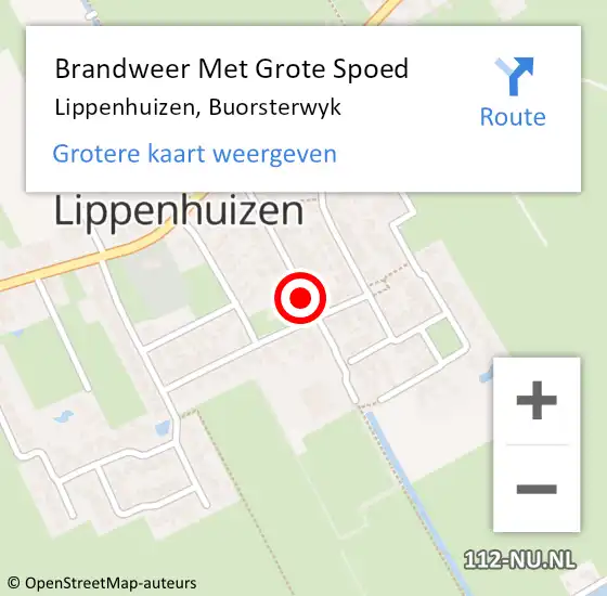 Locatie op kaart van de 112 melding: Brandweer Met Grote Spoed Naar Lippenhuizen, Buorsterwyk op 6 september 2018 14:44