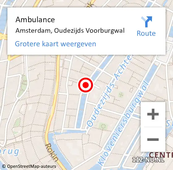 Locatie op kaart van de 112 melding: Ambulance Amsterdam, Oudezijds Voorburgwal op 6 september 2018 14:57