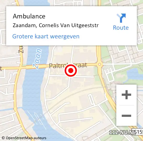 Locatie op kaart van de 112 melding: Ambulance Zaandam, Cornelis Van Uitgeeststr op 6 september 2018 14:58