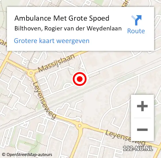 Locatie op kaart van de 112 melding: Ambulance Met Grote Spoed Naar Bilthoven, Rogier van der Weydenlaan op 6 september 2018 16:15