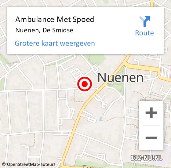 Locatie op kaart van de 112 melding: Ambulance Met Spoed Naar Nuenen, De Smidse op 6 september 2018 17:19