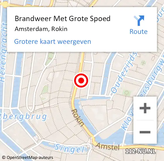 Locatie op kaart van de 112 melding: Brandweer Met Grote Spoed Naar Amsterdam, Rokin op 6 september 2018 21:07