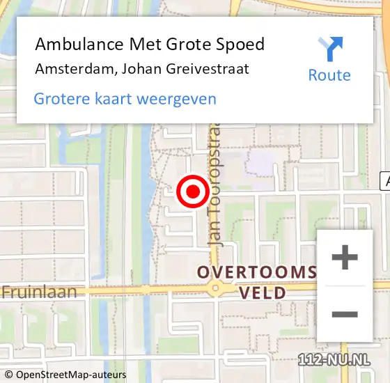 Locatie op kaart van de 112 melding: Ambulance Met Grote Spoed Naar Amsterdam, Johan Greivestraat op 6 september 2018 23:54
