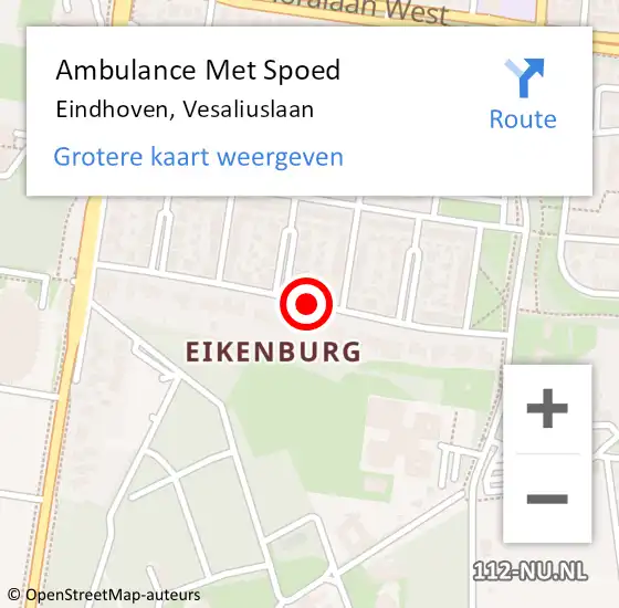 Locatie op kaart van de 112 melding: Ambulance Met Spoed Naar Eindhoven, Vesaliuslaan op 7 september 2018 00:32