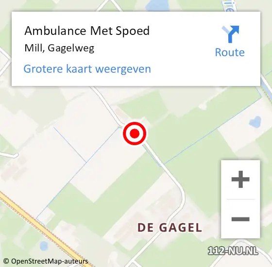 Locatie op kaart van de 112 melding: Ambulance Met Spoed Naar Mill, Gagelweg op 7 september 2018 02:13