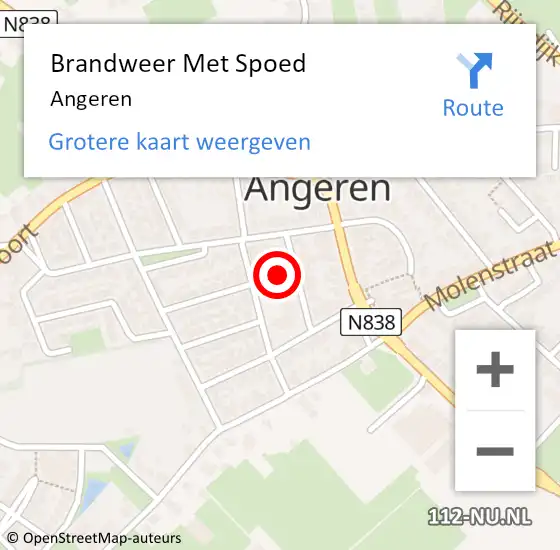 Locatie op kaart van de 112 melding: Brandweer Met Spoed Naar Angeren op 7 september 2018 06:28