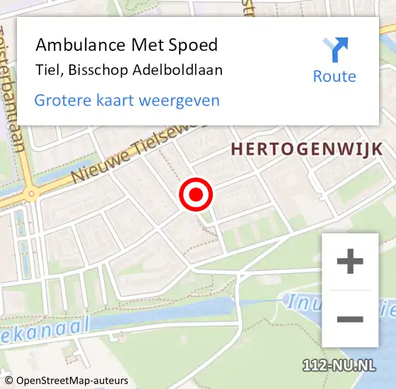 Locatie op kaart van de 112 melding: Ambulance Met Spoed Naar Tiel, Bisschop Adelboldlaan op 7 september 2018 08:00