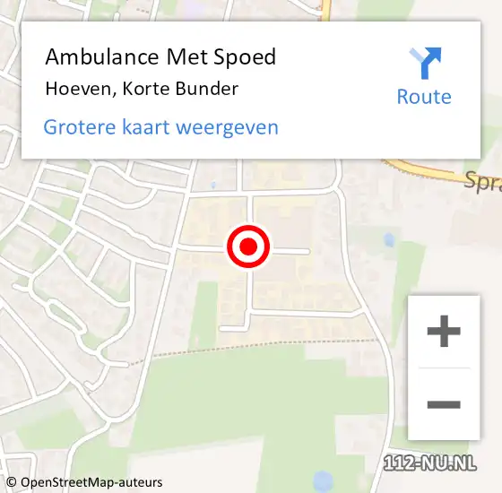 Locatie op kaart van de 112 melding: Ambulance Met Spoed Naar Hoeven, Korte Bunder op 7 september 2018 08:08