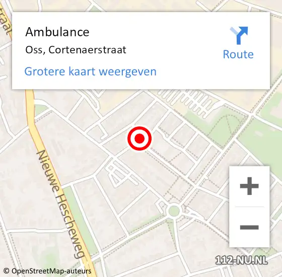 Locatie op kaart van de 112 melding: Ambulance Oss, Cortenaerstraat op 7 september 2018 08:09