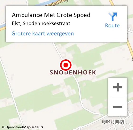 Locatie op kaart van de 112 melding: Ambulance Met Grote Spoed Naar Elst, Snodenhoeksestraat op 7 september 2018 08:22