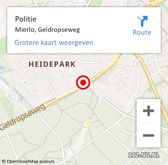 Locatie op kaart van de 112 melding: Politie Mierlo, Geldropseweg op 7 september 2018 08:27