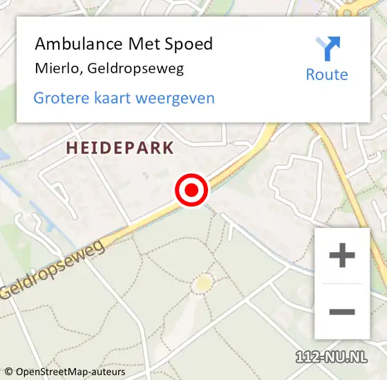 Locatie op kaart van de 112 melding: Ambulance Met Spoed Naar Mierlo, Geldropseweg op 7 september 2018 08:27