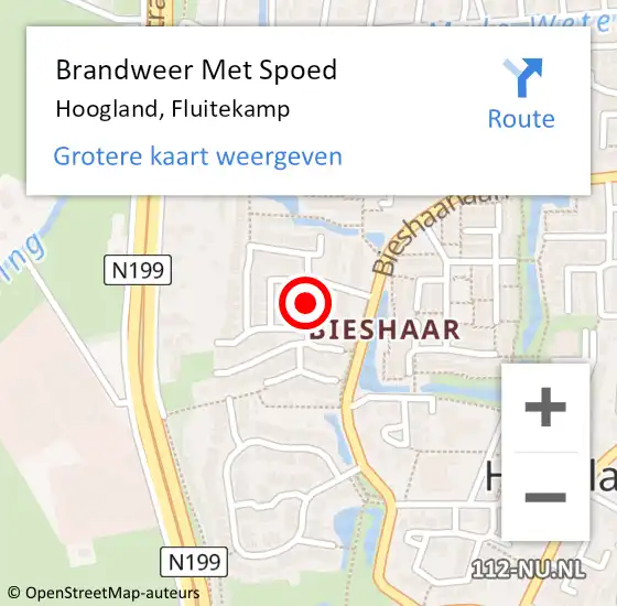 Locatie op kaart van de 112 melding: Brandweer Met Spoed Naar Hoogland, Fluitekamp op 7 september 2018 08:33