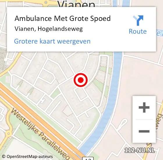 Locatie op kaart van de 112 melding: Ambulance Met Grote Spoed Naar Vianen, Hogelandseweg op 7 september 2018 09:20