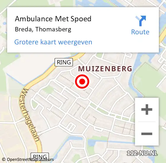 Locatie op kaart van de 112 melding: Ambulance Met Spoed Naar Breda, Thomasberg op 7 september 2018 10:35