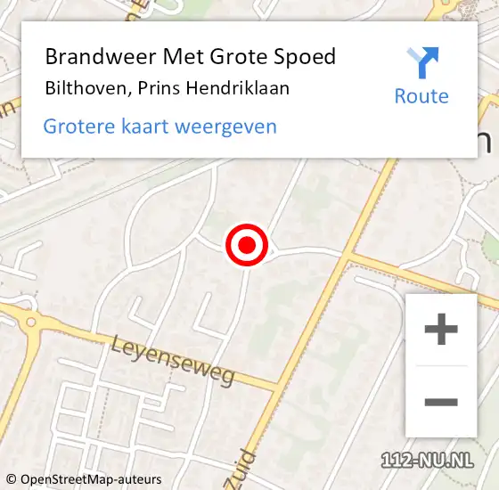 Locatie op kaart van de 112 melding: Brandweer Met Grote Spoed Naar Bilthoven, Prins Hendriklaan op 7 september 2018 10:35