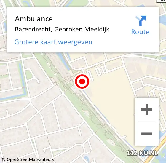 Locatie op kaart van de 112 melding: Ambulance Barendrecht, Gebroken Meeldijk op 7 september 2018 12:17