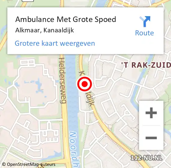 Locatie op kaart van de 112 melding: Ambulance Met Grote Spoed Naar Alkmaar, Kanaaldijk op 7 september 2018 13:45