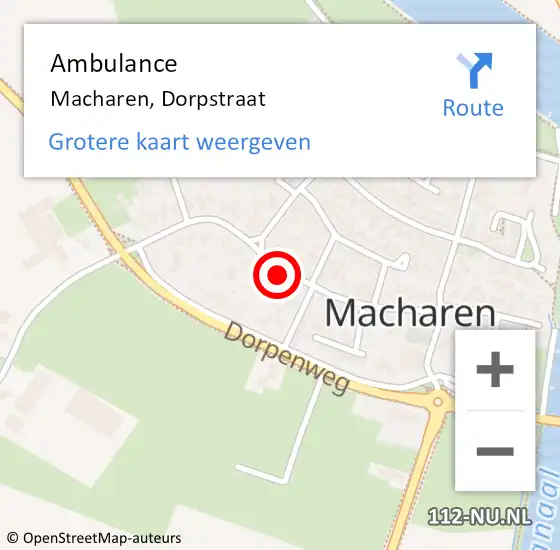 Locatie op kaart van de 112 melding: Ambulance Macharen, Dorpstraat op 7 september 2018 14:30