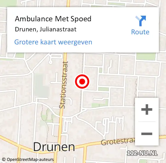 Locatie op kaart van de 112 melding: Ambulance Met Spoed Naar Drunen, Julianastraat op 7 september 2018 14:46