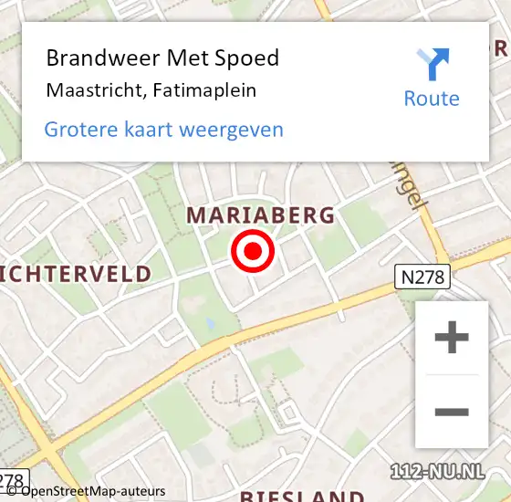 Locatie op kaart van de 112 melding: Brandweer Met Spoed Naar Maastricht, Fatimaplein op 7 september 2018 14:48
