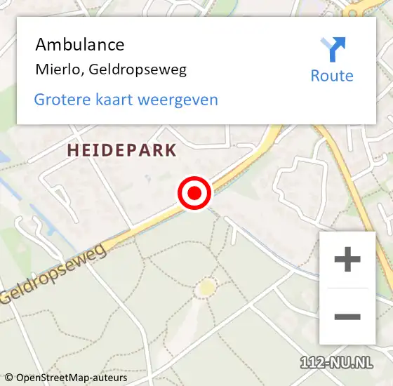 Locatie op kaart van de 112 melding: Ambulance Mierlo, Geldropseweg op 7 september 2018 15:07