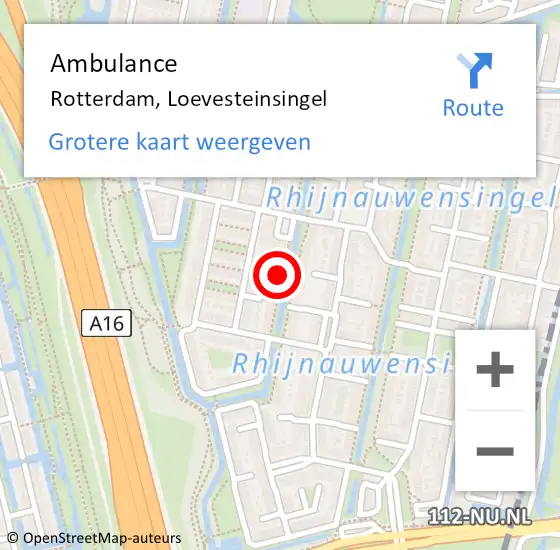 Locatie op kaart van de 112 melding: Ambulance Rotterdam, Loevesteinsingel op 7 september 2018 15:23