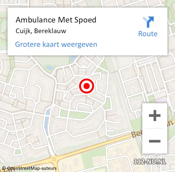 Locatie op kaart van de 112 melding: Ambulance Met Spoed Naar Cuijk, Bereklauw op 7 september 2018 15:58