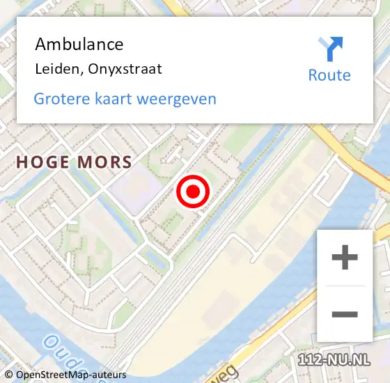 Locatie op kaart van de 112 melding: Ambulance Leiden, Onyxstraat op 7 september 2018 16:21