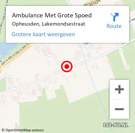Locatie op kaart van de 112 melding: Ambulance Met Grote Spoed Naar Opheusden, Lakemondsestraat op 7 september 2018 16:47